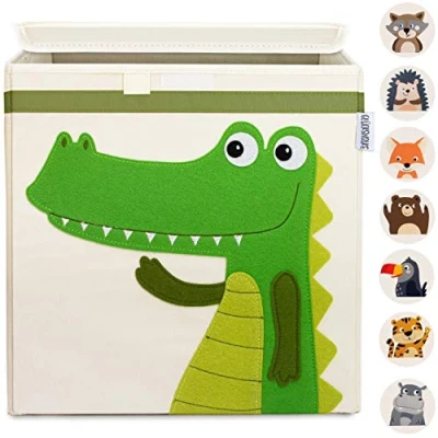 Immagine di GLÜCKSWOLKE Portagiochi Bambini 15 Motivi I Contenitori per Giocattoli con Coperchio Scatola Portaoggetti (33x33x33) Box Scaffale Cesto Cesta Porta Giochi Cameretta Animali Coccodrillo