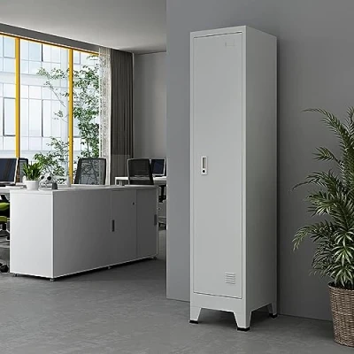 Immagine di [en.casa] Armadio Spogliatoio Mobile a Colonna in Acciaio 180 x 38 45 cm Scomparti con Anta Chiusura Chiave e Targhetta Grigio