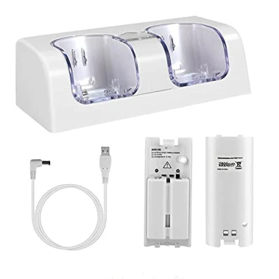Immagine di OSTENT Caricabatterie Dock Station + 2 Batterie compatibili per telecomando Nintendo Wii Colore bianco