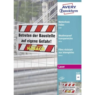 Immagine di Avery Zweckform OHP Laserfolie 3487 Pellicola resistente alle intemperie DIN A4 Stampante laser, laser a colori, Fotocopiatrice, colori