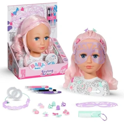 Immagine di BABY born Styling Head Creative, testina da personalizzare con preziosi capelli rosa e oltre 20 accessori, 836033 Zapf Creation
