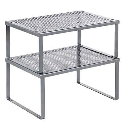 Immagine di SONGMICS Scaffale Portaspezie, Set di 2 Organizzatori da Cucina Espandibili, Impilabile, Metallo, Argento KCS01SV