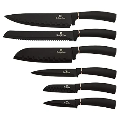 Immagine di Berlinger Haus Black Rose Set di 6 Coltelli da Cucina Professionali, Lama in Acciaio Inossidabile, Rivestimento Antiaderente, Coltello Cuoco, Pane, Santoku, Manico Ergonomico, Design Elegante
