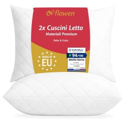 Immagine di Cuscini Letto Coppia di Guanciali 40x70 per Dormire Imbottitura Standard Antiacaro Anallergico Traspirante Rettangolare Matrimoniale Singolo con Federa Trapuntata Sfoderabile e Lavabile