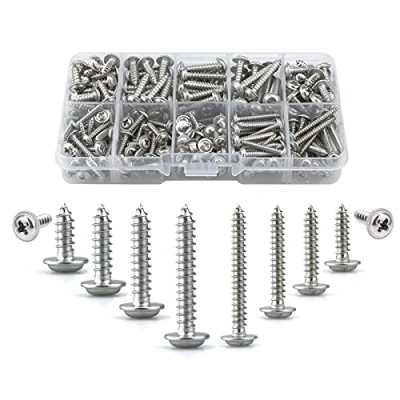 Immagine di viti autofilettanti M3 M4,in metallo,con rondelle,280 pezzi,kit assortito di per legno con testa cilindrica in acciaio inossidabile(8/10/12/16/20/25mm),svasata rotonda(argento)