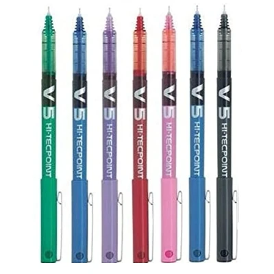 Immagine di Pilot BX V5 Penna roller ad alta tecnologia, colori assortiti con punta extra fine da 0,5 mm, larghezza tratto 0,3 mm (7 colori: nero, rosso, blu, verde, viola, rosa, celeste)