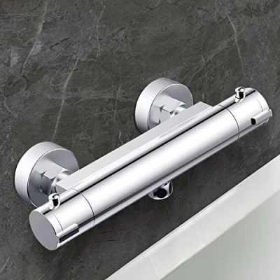 Immagine di Rubinetto doccia miscelatore termostatico doccia, per bagno cromato, con pulsante di sicurezza 38 C (Rubinetto doccia)