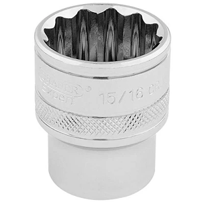 Immagine di Draper 33724 Chiave a bussola imperiale con attacco quadro da 1/2&quot;, cromo lucido, dimensioni 15/16&quot;, blu