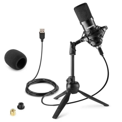 Immagine di VONYX CM300B Microfono Streaming con Treppiede Nero, Micro USB Professional, ideale per Gaming, o realizzare contenuti Youtube e Twitch