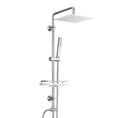 Immagine di Görbach Colonna Doccia idromassaggio Acciaio Inox Senza Miscelatore Fori Muro Regolabili Asta Gruppo Con Soffione e Doccetta Porta Ogetti Mensola 20 * Quadrato