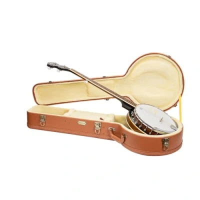 Immagine di Crossrock Custodia in Legno Serie Relief per Banjo 5 Corde con Risonatore Finitura Carved Red Wood, Interno Velluto Avorio, Serratura Guscio Rigido Premium