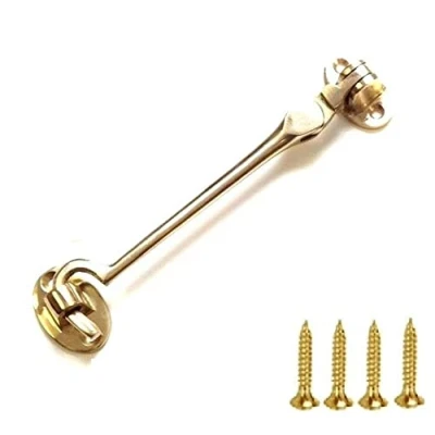 Immagine di TERF® Gancio per porta e serratura a occhiello, in ottone lucido, resistente, 100 mm, con vite di fissaggio porta, cancello, finestra, armadio, capannone, 1 pezzo, mm