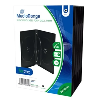 Immagine di 5 custodie per cd e dvd Mediarange quadruple a 4 posti, 14mm come film videogiochi con tasca trasparente copertina di alta qualità