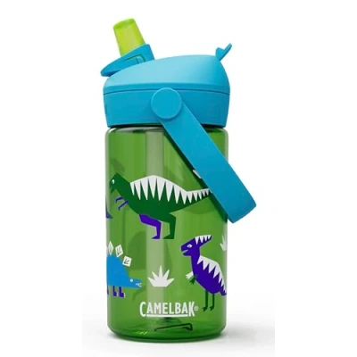 Immagine di CAMELBAK Thrive Flip Straw Kids Borraccia da 400 ml con Tritan Renew, facile trasportare, parte superiore in paglia, dinosauri alla moda