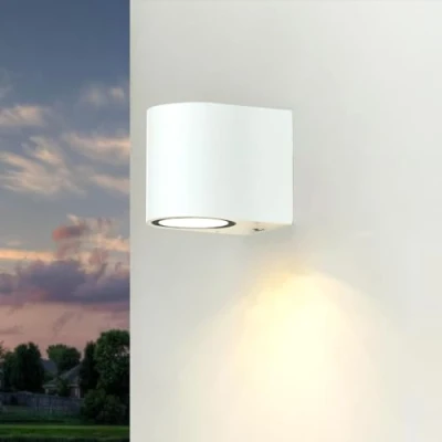 Immagine di lampada da parete GU10, esterno a bianca, downlight esterno, giardino, terrazza, D:9,2 cm, IP44, resistente alla pioggia, per porta d&#039;ingresso, luce esterna