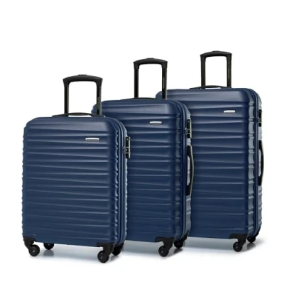Immagine di WITTCHEN GROOVE Line Set di 3 Valigie (S+M+L) Rigido in ABS 4 Ruote Serratura a Combinazione Manico Telescopico Blu scuro