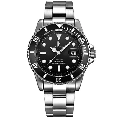 Immagine di Alienwork Orologio Uomo Donna Argento Bracciale in Acciaio Calendario Data Nero Elegante