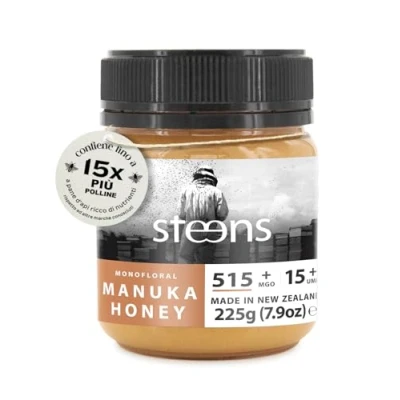 Immagine di Steens Miele di Manuka MGO 515+ Puro grezzo 100% certificato UMF 15+ Invasettato e sigillato in Nuova Zelanda Honey 225 g