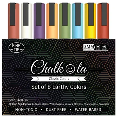 Immagine di Pennarelli a Gesso punta fine Confezione da 8 colori classici per terra Penne inchiostro liquido non tossico 3mm Reversible Bullet &amp; Chisel Nib