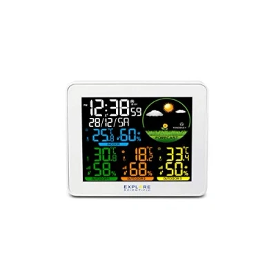 Immagine di Explore Scientific WSH4005C Stazione Meteo Radio Controllata, Barometro con Previsioni del Tempo , temperatura/umidità int/ext, 3 Sensore inclusi memorizza storico dati, bianco