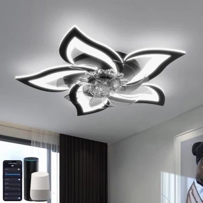 Immagine di YUNLONG Lampadario con Ventilatore da Soffitto Compatibile Alexa e Google Assistant, Ventola Luce Silenzioso, Motore DC Estate Inverno, Dimmerabile, per Camera Letto, Nero