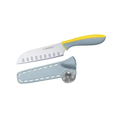 Immagine di Nirosta Cuchillo Santoku Eversharp, Mango antideslizante, Hoja Acero 13cm CCR+, superafilada funda protectora y afilador Coltello 13/25 cm, Acciaio 4CR13, Argento Chiaro