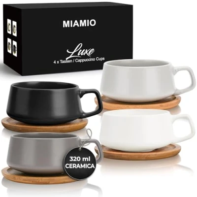 Immagine di MIAMIO 4 tazze da caffè 320 ml/set di e piattini/eleganti moderne in gres set pezzi della collezione Luxe (Beige Pastello)