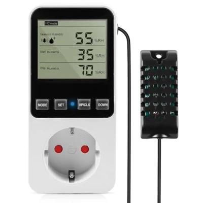 Immagine di presa di controllo della temperatura, 230 V, regolatore umidità dell&#039;aria con sonda, termostato digitale, igrostato, interruttore temperatura timer, allarme per serra, acquario,