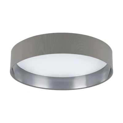 Immagine di EGLO LED lampada da soffitto Maserlo 2, luce tessile, illuminazione soggiorno in tessuto color argento e grigio, plastica bianca, illuminante bianco caldo, Ø 38 cm