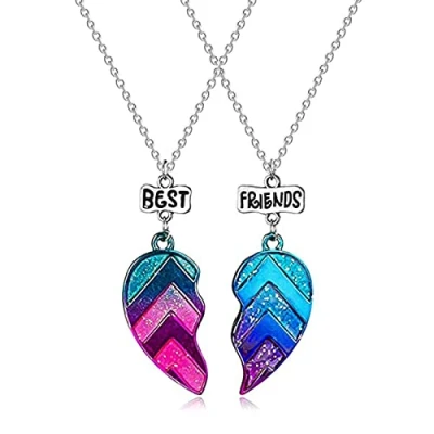 Immagine di 2 Pezzi BFF Collana Amicizia, collane Per 2, Catena Con Ciondolo A Mezzo Cuore, Confezione da Collana, Arcobaleno Dell&#039;amicizia, di Amicizia Donne Ragazze