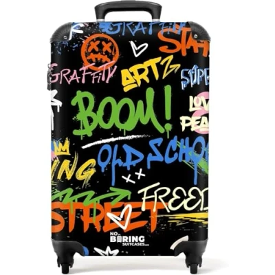 Immagine di NoBoringSuitcases.com Valigia Bagaglio a Mano, Valigia, 55x40x20, Valigie, Handgepäck, da 10 kg, Trolley Mano 55x40x20 cm (Graffiti Multicolore)