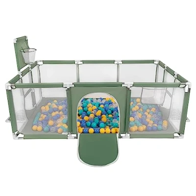 Immagine di Selonis Recinto Per Bambini Con 400 Palline 6 Cm, Playground Box, Verde: Turchese/Blu/Giallo/Trasparente
