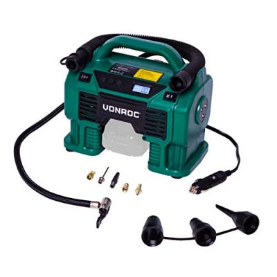 Immagine di VONROC Compressore portatile VPOWER 20V con presa accendisigari 12V 11 bar. Include 8 accessori. Batteria e caricabatteria non inclusi