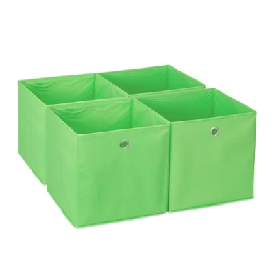 Immagine di Relaxdays Scatola Portaoggetti, Set 4 Box a Cubo da Scaffale, HLP 30 x cm, Portagiochi Pieghevole, Stoffa, Verde, Poliestere, Cartone
