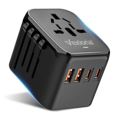 Immagine di Vexloria Adattatore Da Viaggio, Universale Viaggio 20 W Con 2 USB A E C, Presa Inglese Pour USA, Giappone, Regno Unito, Inglese, Australia, Messico, Thailandia