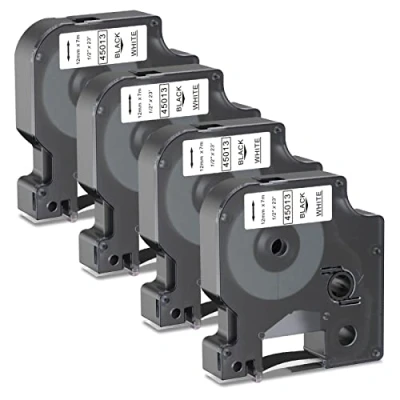 Immagine di 4x Nastro per Etichette Madhurlabels Compatibile In sostituzione di Dymo D1 45013 12mm x 7m S0720530 Nero su Bianco con LabelManager 160 210D 260P 280 300 350 400