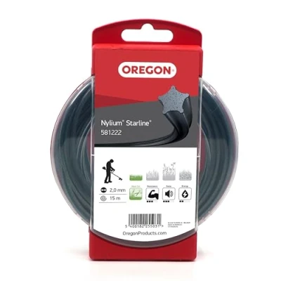 Immagine di Oregon Filo per Decespugliatore a Forma di Stella con 5 Bordi Taglienti, in Nylon Professionale Arricchito Particelle Alluminio, 2 mm 15 m, Nylium (‎581222)
