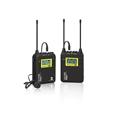 Immagine di LENSGO Sistema Microfonico Lavalier Wireless, LWM 328C Mic Professionale Wireless Omnidirezionale UHF 99 canali con 1 Trasmettitore e Ricevitore per Smartphone Fotocamera Canon Nikon DSLR Altro