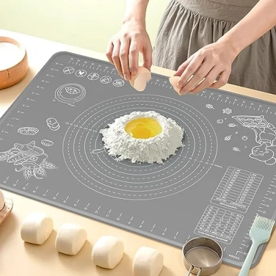 Immagine di tappetino da pasticceria in silicone extra spesso antiaderente, 71,1 x 50,8 cm, con misure antiscivolo, per impastare, banco bordo rialzato