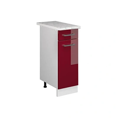 Immagine di Vicco mobiletto base per cucina R line, Rosso bordeaux lucido/Bianco, 30 cm, PL Marmo