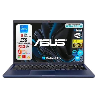 Immagine di ASUS ExpertBook B1 (B1502), Display Notebook 15.6&quot; Full HD, CPU Intel Core i3 12th, 8GB Ram DDR4, 512GB NVMe SSD, Windows 11 Pro, Office 2021 Pro Plus Portatile Pronto All&#039;Uso