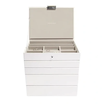 Immagine di Stackers Set of 5 ‘Classic Size’ White Stacker Jewellery Box with Grey Velvet Finish Lining