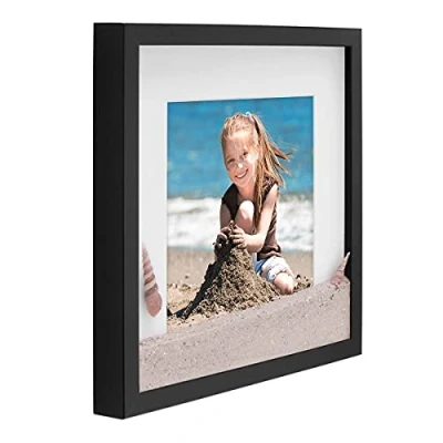 Immagine di PHOTOLINI 3D cornice 30x30 cm nero, profonda con vetro e passe partout, per oggetti fino a 1,5 di profondità, legno MDF perfetta il fai da te come regalo