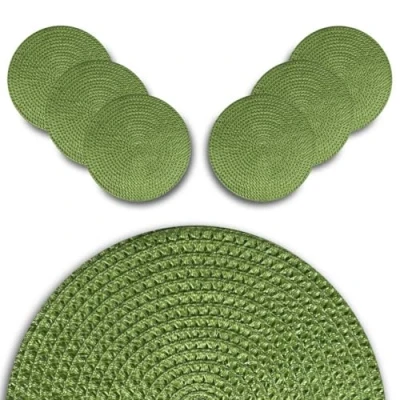 Immagine di ARCA, Set di 6 Tovagliette Tonde Effetto Corda, per Persone, Ideali la Tavola, Realizzate in Poliestere, Resistenti e Durature, Colore Verde, Diametro 38 cm