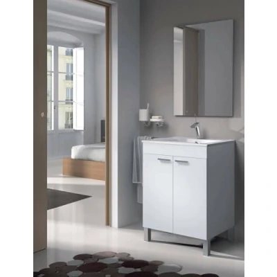 Immagine di Dmora Mobile sottolavabo da Terra, battenti e Due Ripiani Interni, Color Bianco Lucido, cm 60 x 80 45, 2 Ante, Small