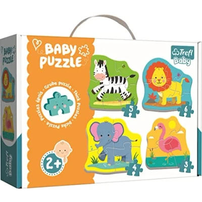Immagine di Trefl Puzzle Animali al Safari da 3 a 6 Elementi, 4 Set, per Bambini 2 Anni, Colore