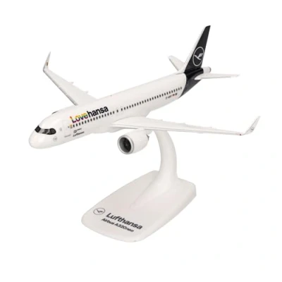 Immagine di Herpa modello di aereo Lufthansa Airbus A320neo &quot;Lovehansa&quot; D AINY in scala 1:200 Snap Fit, pezzo da collezione, miniatura deco, statuetta con supporto plastica