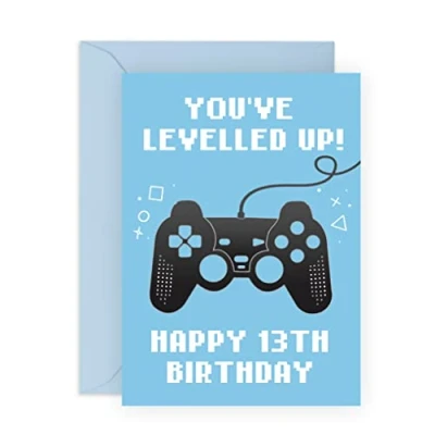 Immagine di Divertente Biglietto di auguri per 13 compleanno ragazzi You&#039;ve Levelled Up! Tredici anni Età blu giocatori figlio, nipote, lui Central 23