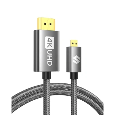 Immagine di Silkland Cavo Micro HDMI to 2M, 4K@60Hz, Supporta Ethernet, 3D, HDR e ARC, Compatibile con GoPro Hero 9/8/7/6/5, Raspberry Pi 5/4, Sony Camera A6300 A6400