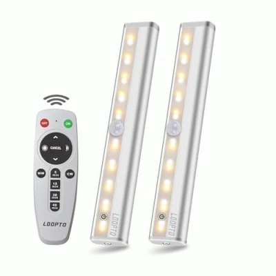 Immagine di LDOPTO Luce led Luci a Batteria con Telecomando, da Notte Portatili Nastro Adesivo Magnetico Fissare Ovunque/Luminosità Regolabile/Timer per Spegnimento Automatico, Argento 2 pacco
